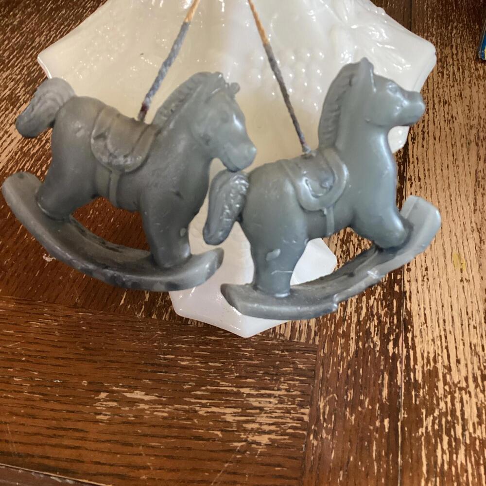 Vintage Wax Candle Ornament Hanger Decor Rocking Horse Unique Christmas